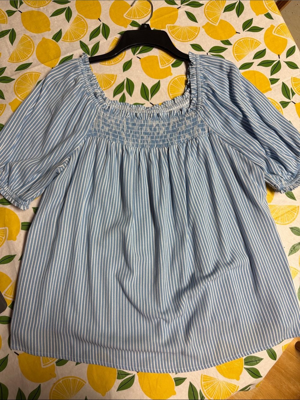 torrid Light Blue & White Striped Smocked Peasant Blouse